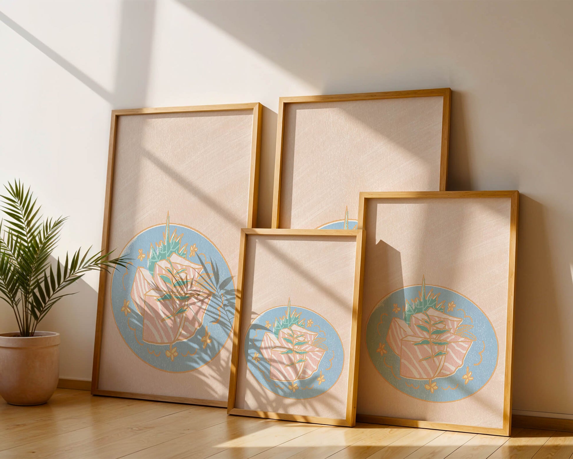 Ilustración de rodajas de sushi fresco en un plato decorativo