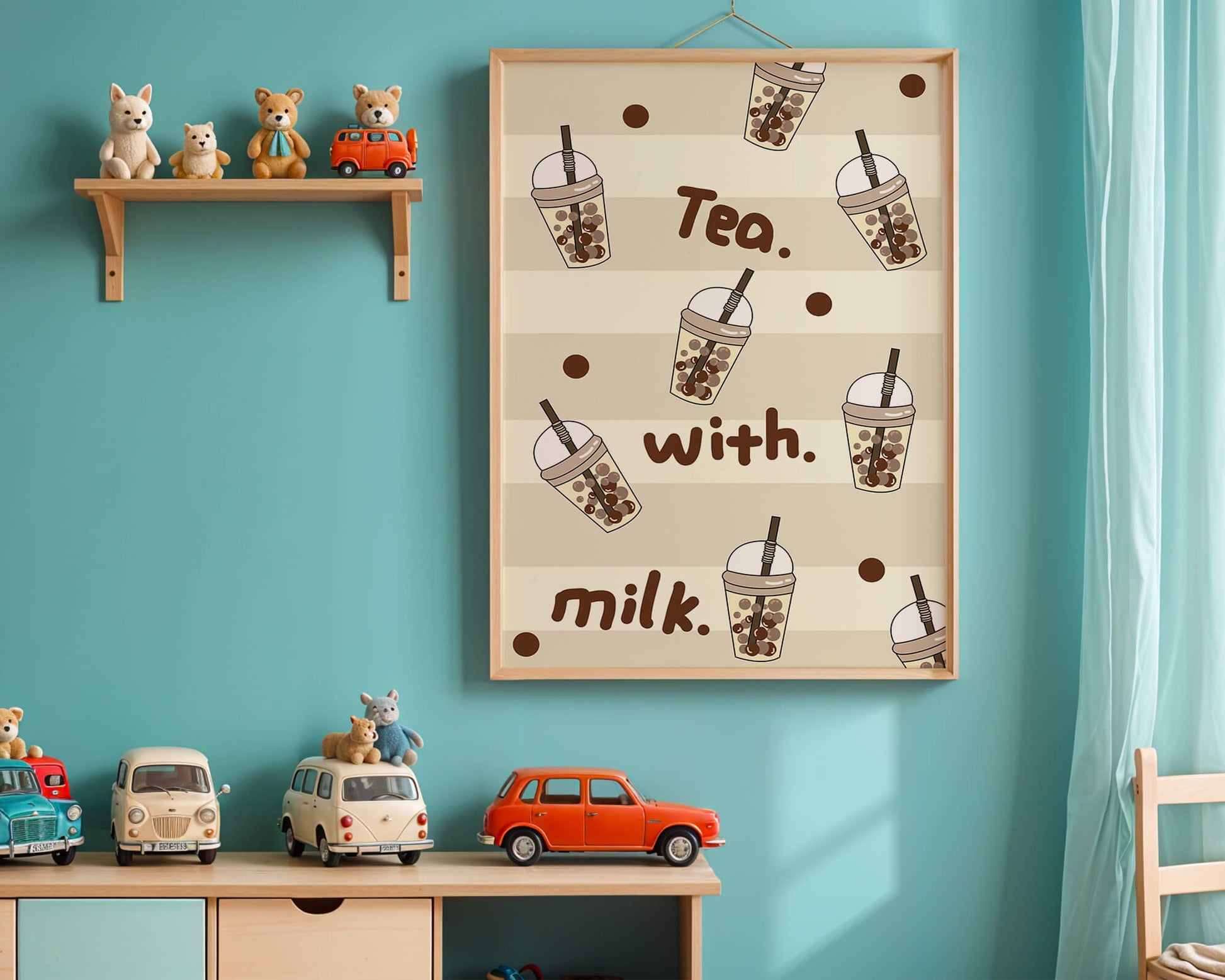Boba tea pattern with text and bubble illustrations