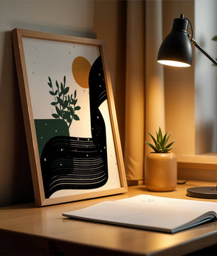 L'œuvre d'art abstraite de la nature avec une silhouette de plante et des formes géométriques