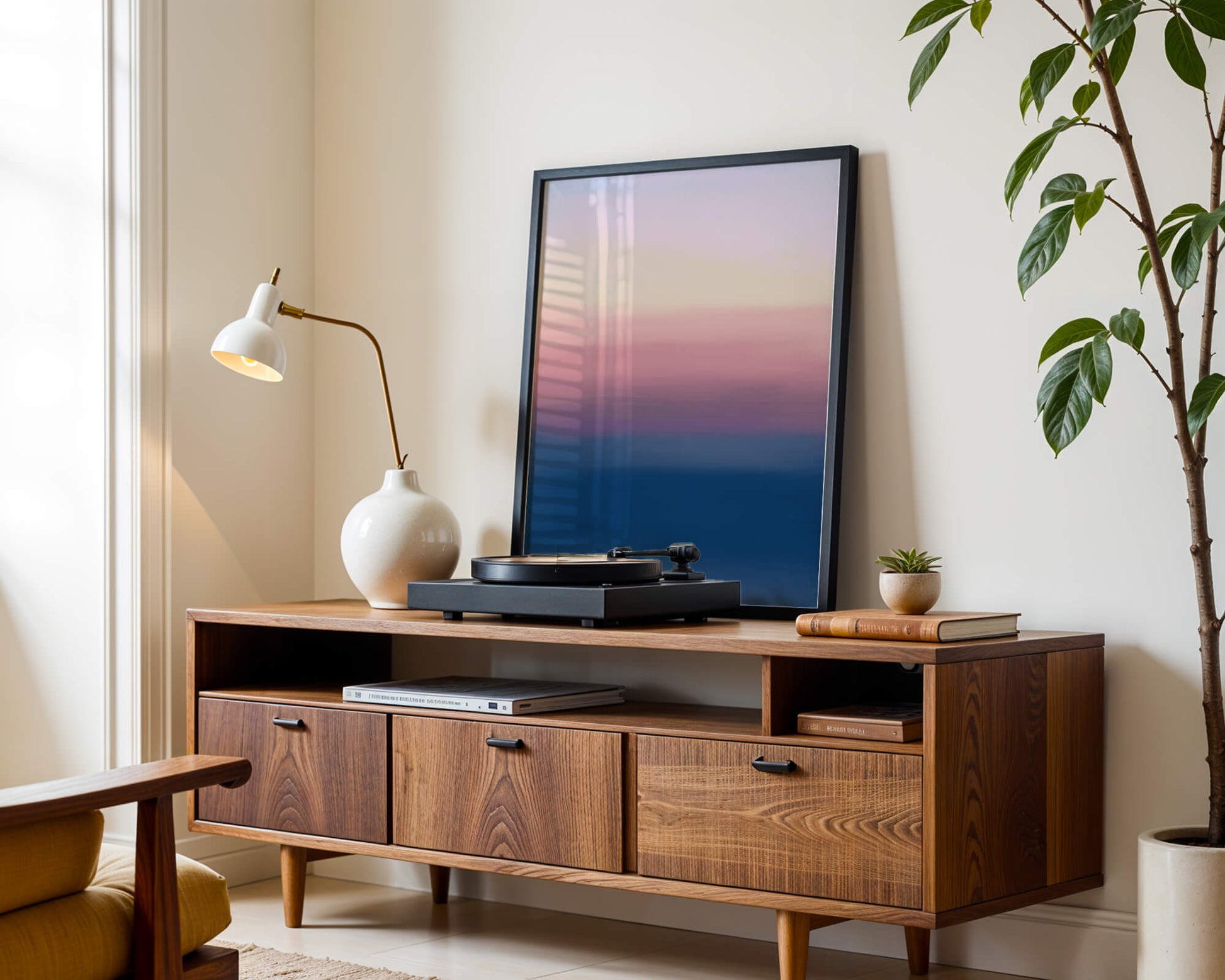 Atardecer abstracto y tranquilo sobre el océano con cielo degradado