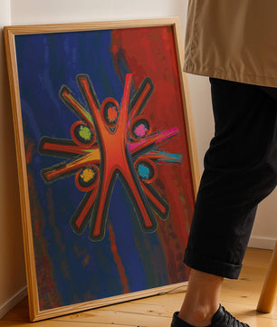 Abstract art with dynamic figures and vibrant colors