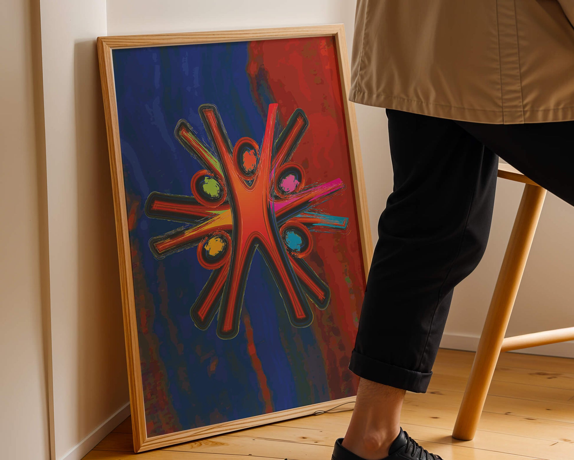 Abstract art with dynamic figures and vibrant colors