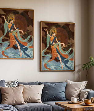 Elegant depiction of an ethereal dancer in vibrant traditional attire