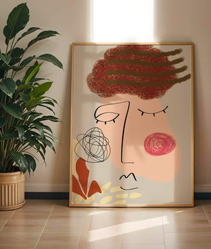 Rostro abstracto con elementos coloridos y diseño de arte lineal