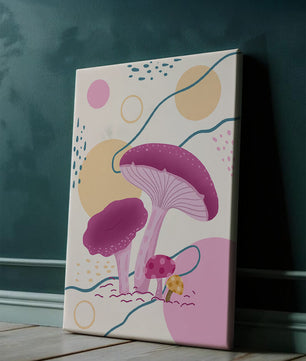Champignons vibrants sur fond géométrique abstrait 