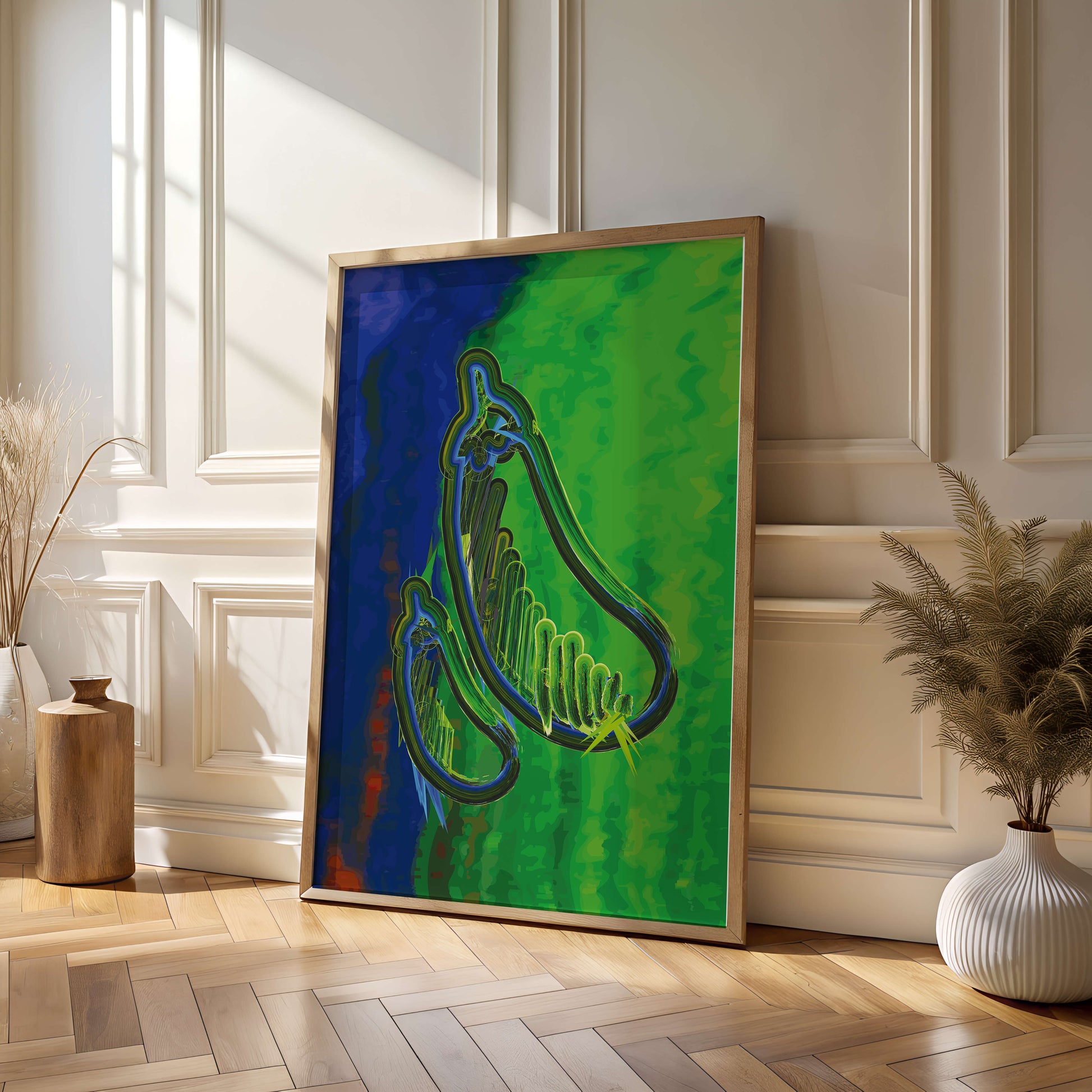 Abstract colorful artwork with vibrant shapes and lines