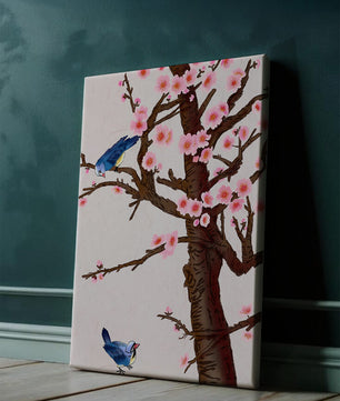 Ilustración encantadora de un árbol de cerezo con pájaros