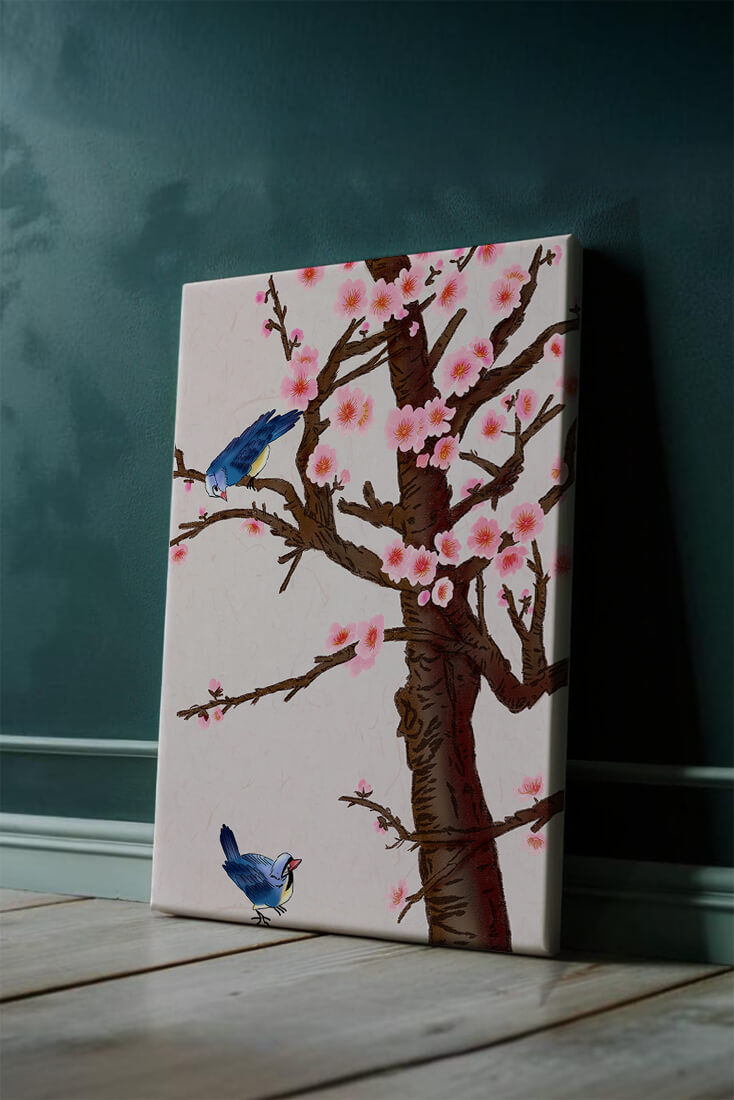 Charming illustration of cherry blossom tree with birds