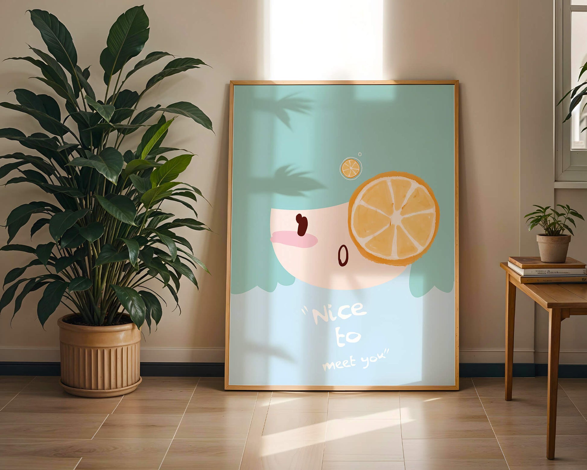 Playful Illustration of a Cartoon Face with Citrus Accent