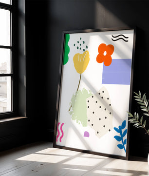 Abstraktes Blumendesign mit bunten geometrischen Formen
