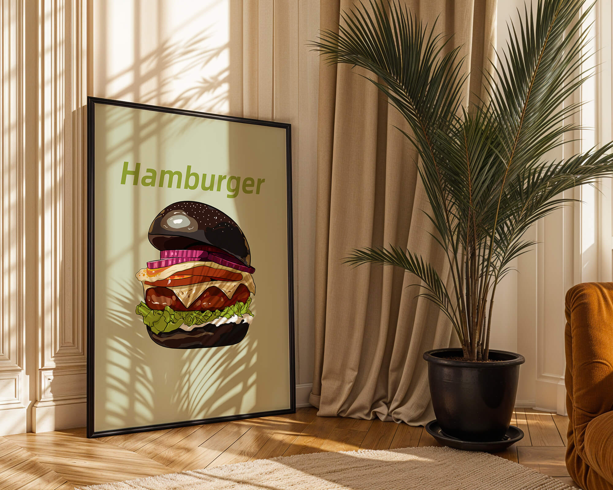 Delicious hamburger illustration with vibrant ingredients