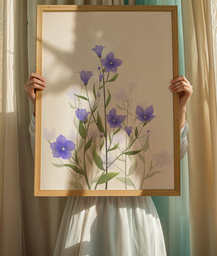 Elegant pastel blue flowers with green leaves on a white background