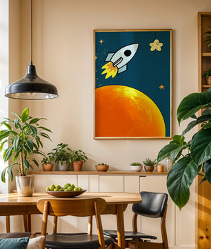 Cartoon Rocket in Space with Yellow Star - Mi tienda