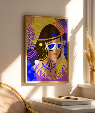 Portrait abstrait coloré avec des motifs géométriques vibrants