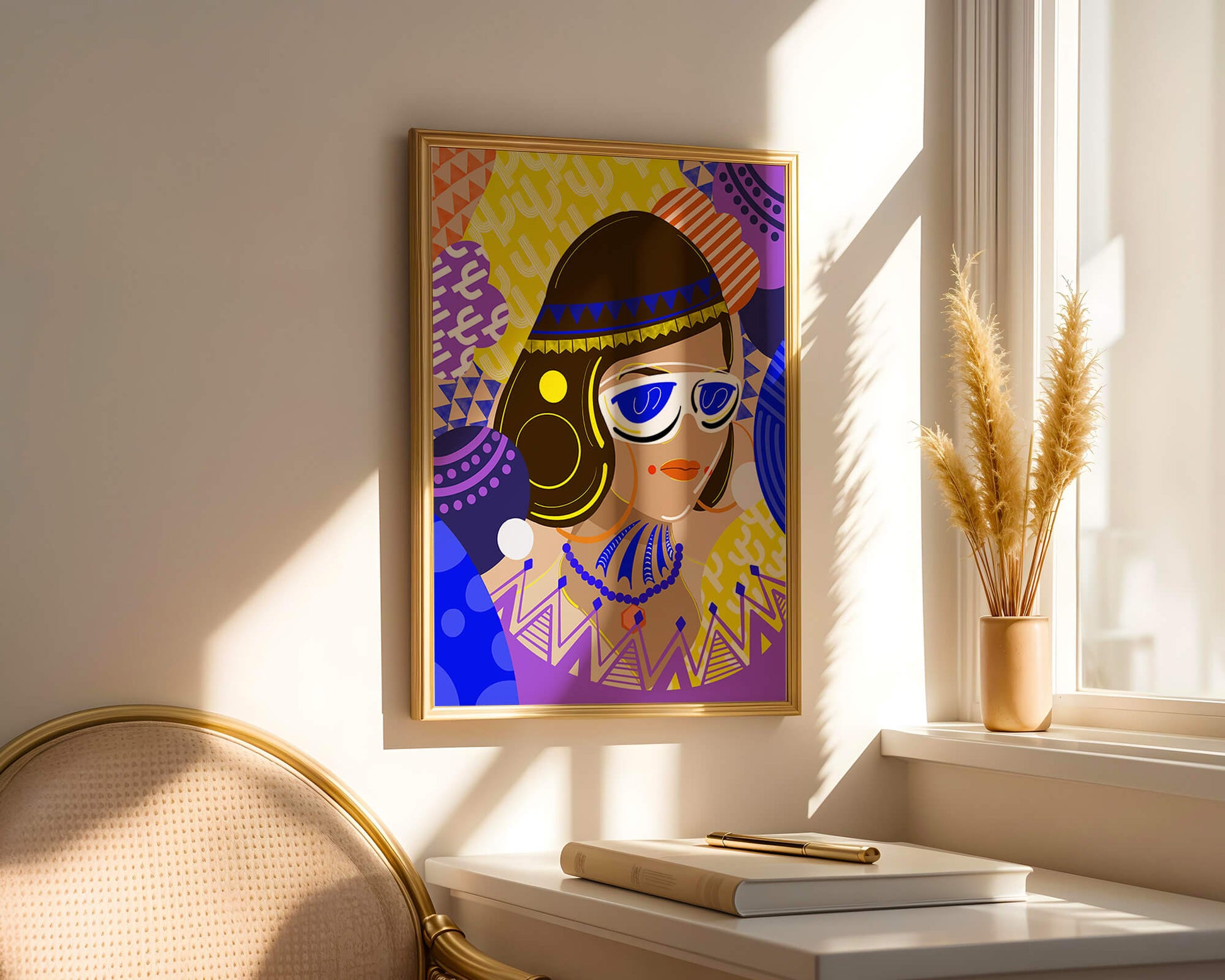 Portrait abstrait coloré avec des motifs géométriques vibrants