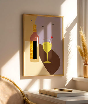 Minimalist Still Life with Wine Bottle and Glass in Soft Tones - Mi tienda