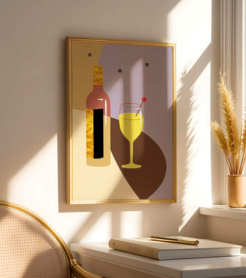 Minimalist Still Life with Wine Bottle and Glass in Soft Tones