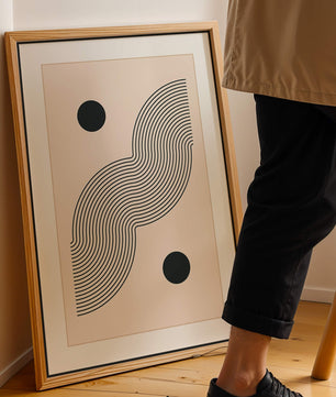 Abstract Minimalist Art with Black Wavy Lines and Circles - Mi tienda