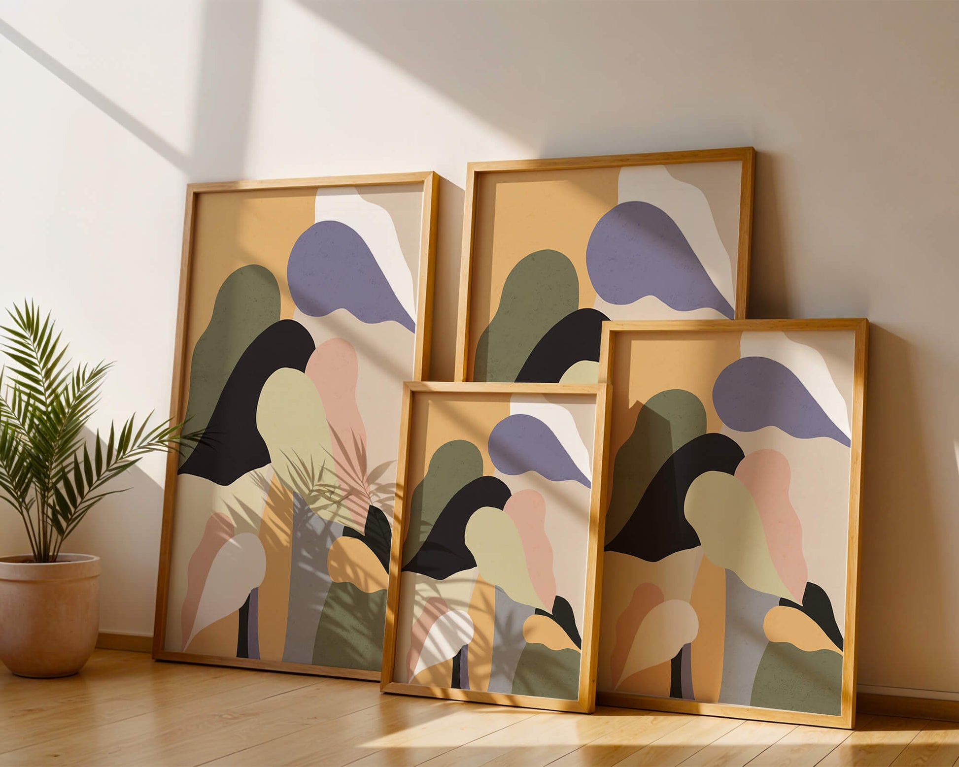 Abstract organic shapes in pastel colors with textured background