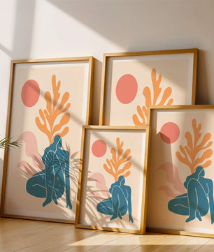 Abstract Nude Figure in Minimalist Design with Botanical Elements - Mi tienda