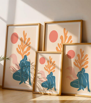 Abstract Nude Figure in Minimalist Design with Botanical Elements