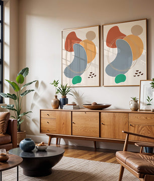 Abstract geometric art with colorful organic shapes and lines