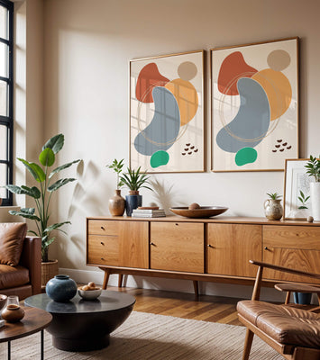 Abstract geometric art with colorful organic shapes and lines