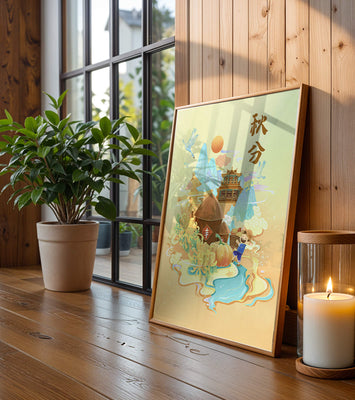 Charming autumn scene with traditional elements and nature motifs