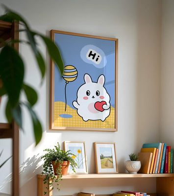 Adorable cartoon bunny with balloon and heart illustration