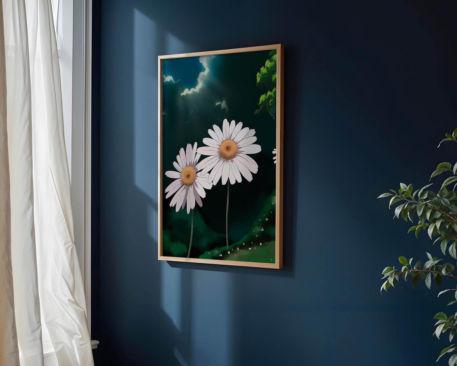 Sunlit Daisies in a Serene Landscape
