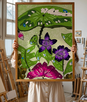 Bunte Blumenillustration mit exotischen Blumen und Blättern