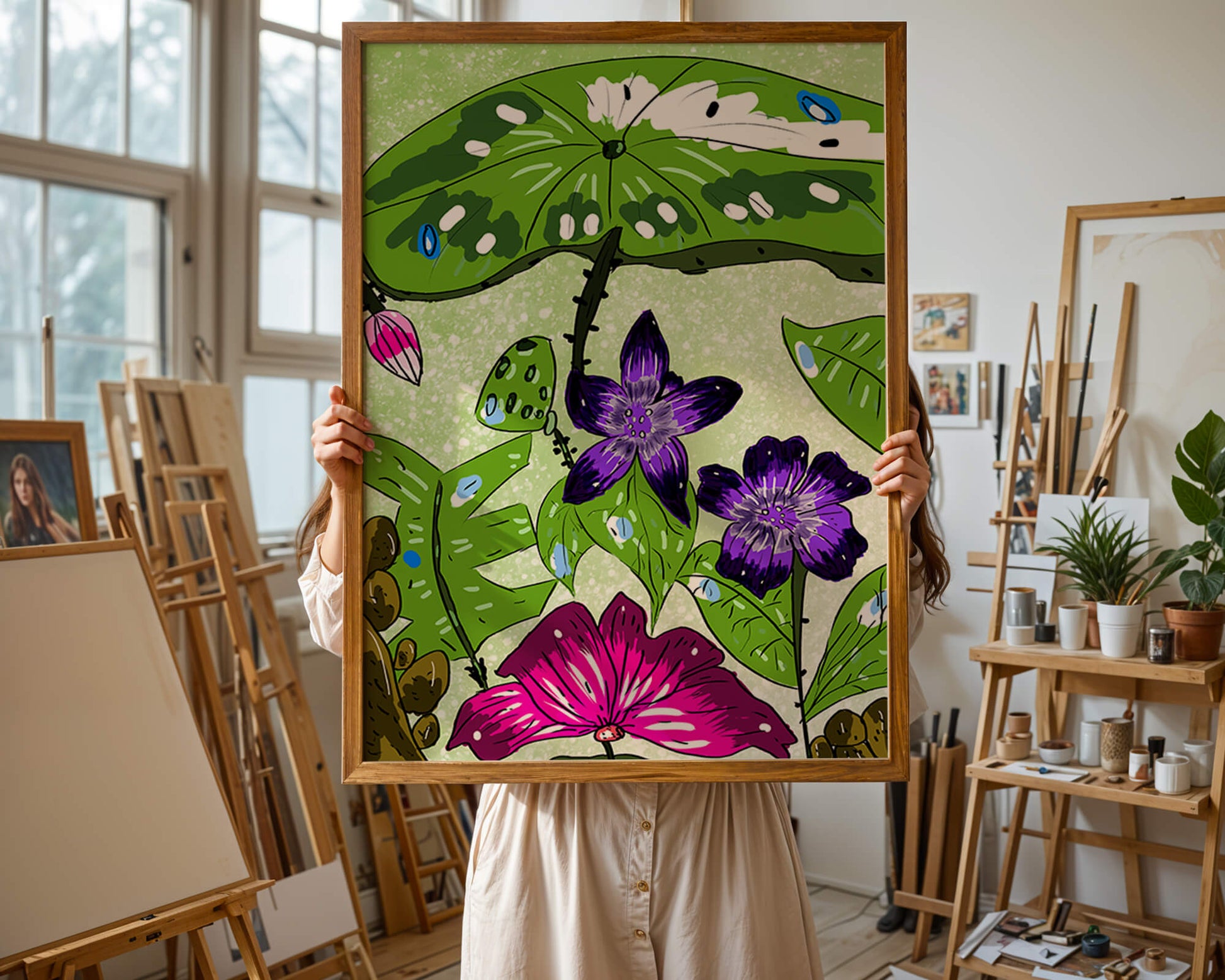 Bunte Blumenillustration mit exotischen Blumen und Blättern