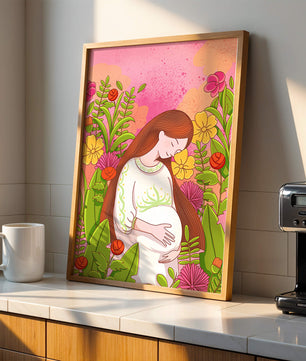 Pregnant Woman Amidst Vibrant Flowers