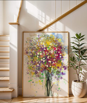 Abstract expressionist floral tree with vibrant colors