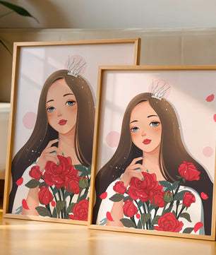 Illustration d'une fille animée avec une couronne et des roses
