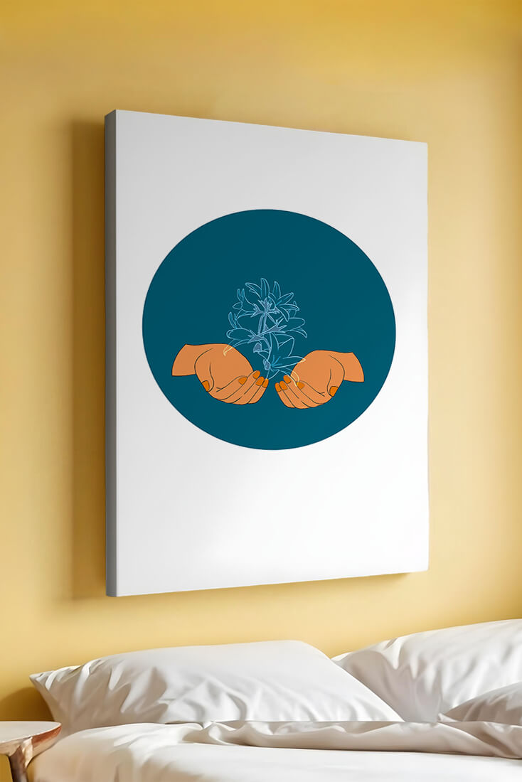 Illustration of Hands Holding a Plant with Teal Background
