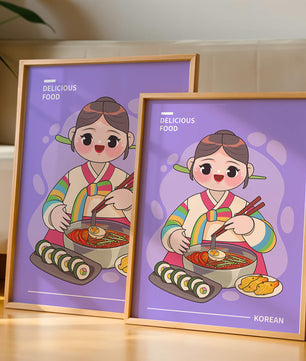 Charming illustration of Korean cuisine with a cheerful character