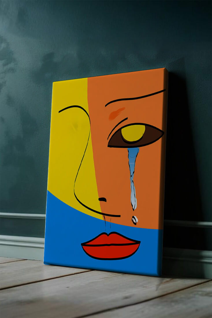 Colorful abstract face art with tear in modern style