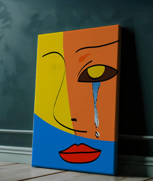 Colorido arte de rostro abstracto con lágrima en estilo moderno
