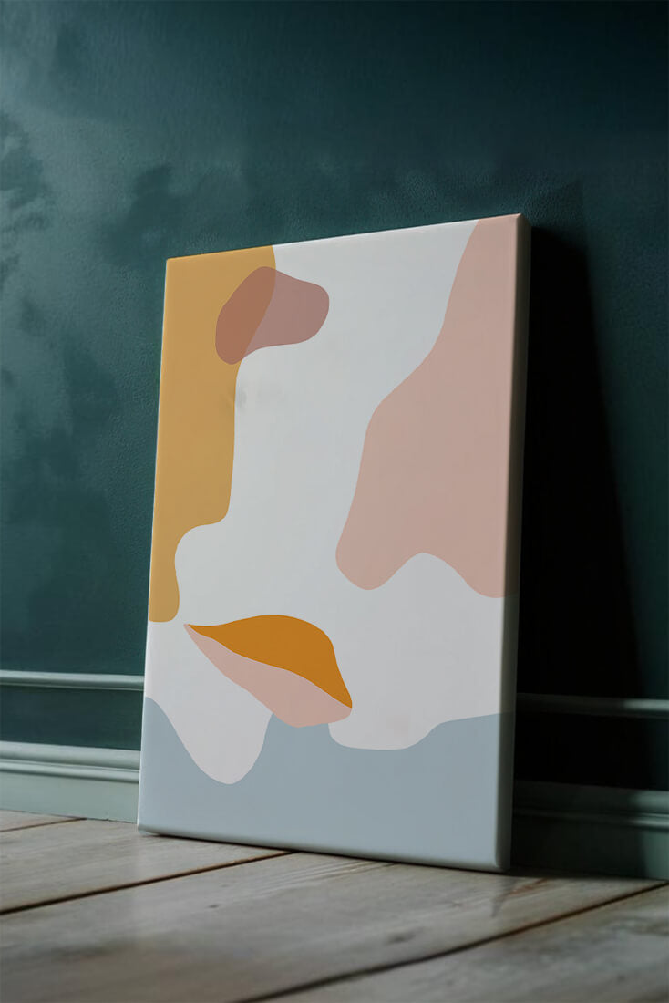Abstract art with pastel color shapes on white background
