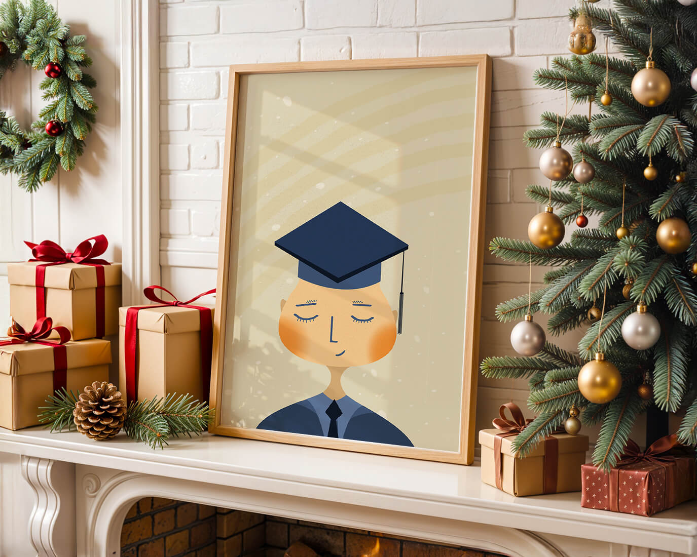 Illustration of a graduate with cap and closed eyes