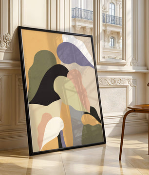 Abstract organic shapes in pastel colors with textured background