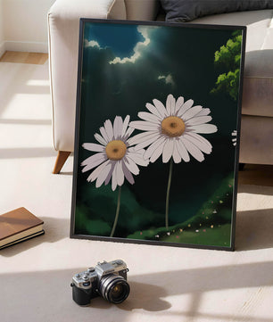 Sunlit Daisies in a Serene Landscape