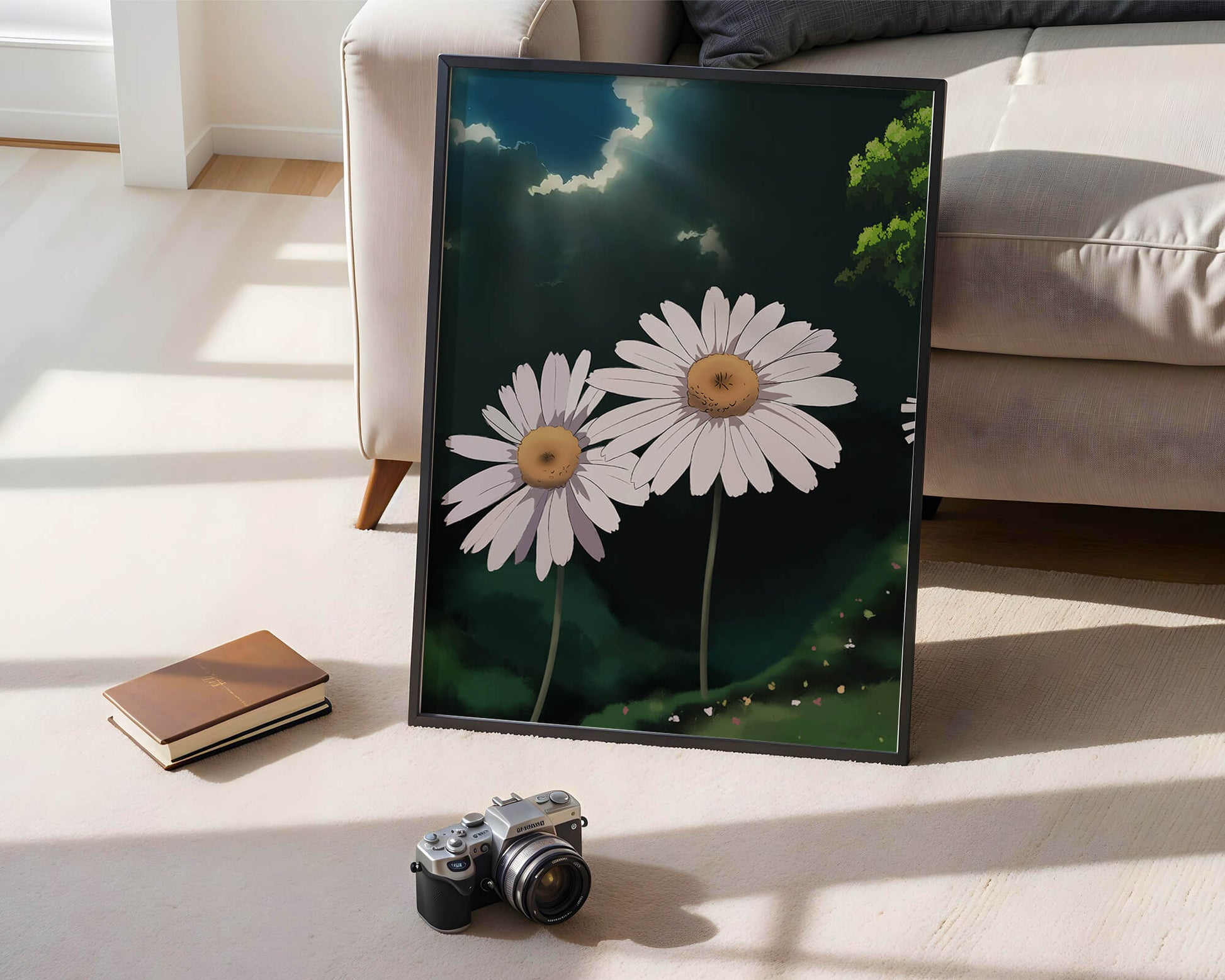 Sunlit Daisies in a Serene Landscape