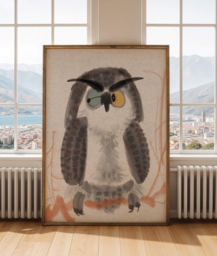 Whimsical Owl Illustration with Colorful Eyes