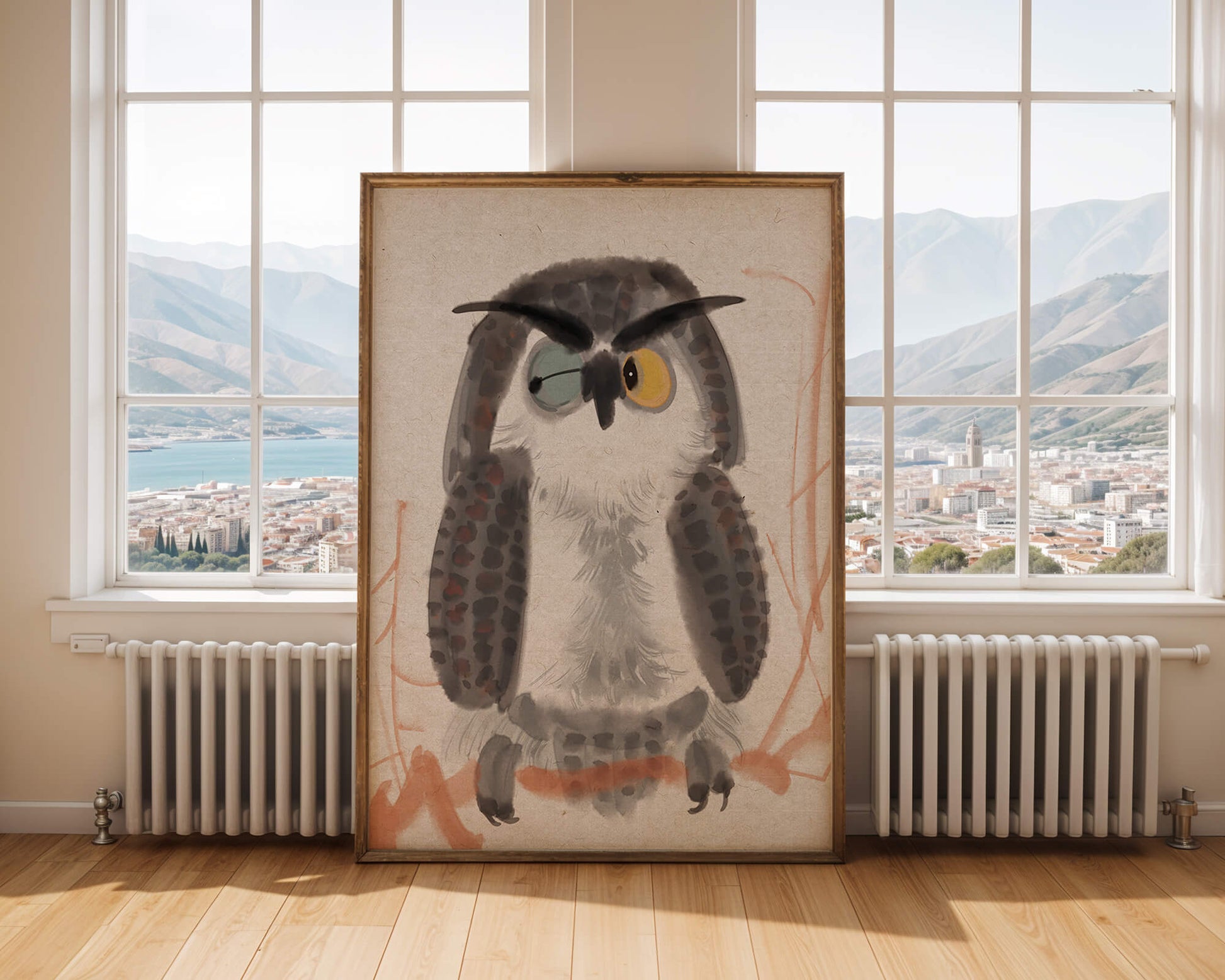 Whimsical Owl Illustration with Colorful Eyes