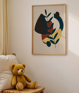 Abstract Botanical Composition with Geometric Shapes and Gold Accent - Mi tienda