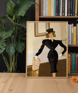 Elegant Woman in Vintage Fashion with Black Suit and Hat