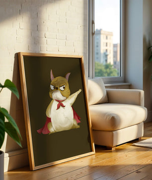 Cartoon superhero dog with red cape illustrating playful strength