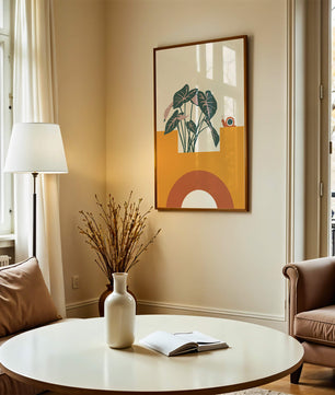 Abstract Botanical Art with Snail and Geometric Shapes - Mi tienda